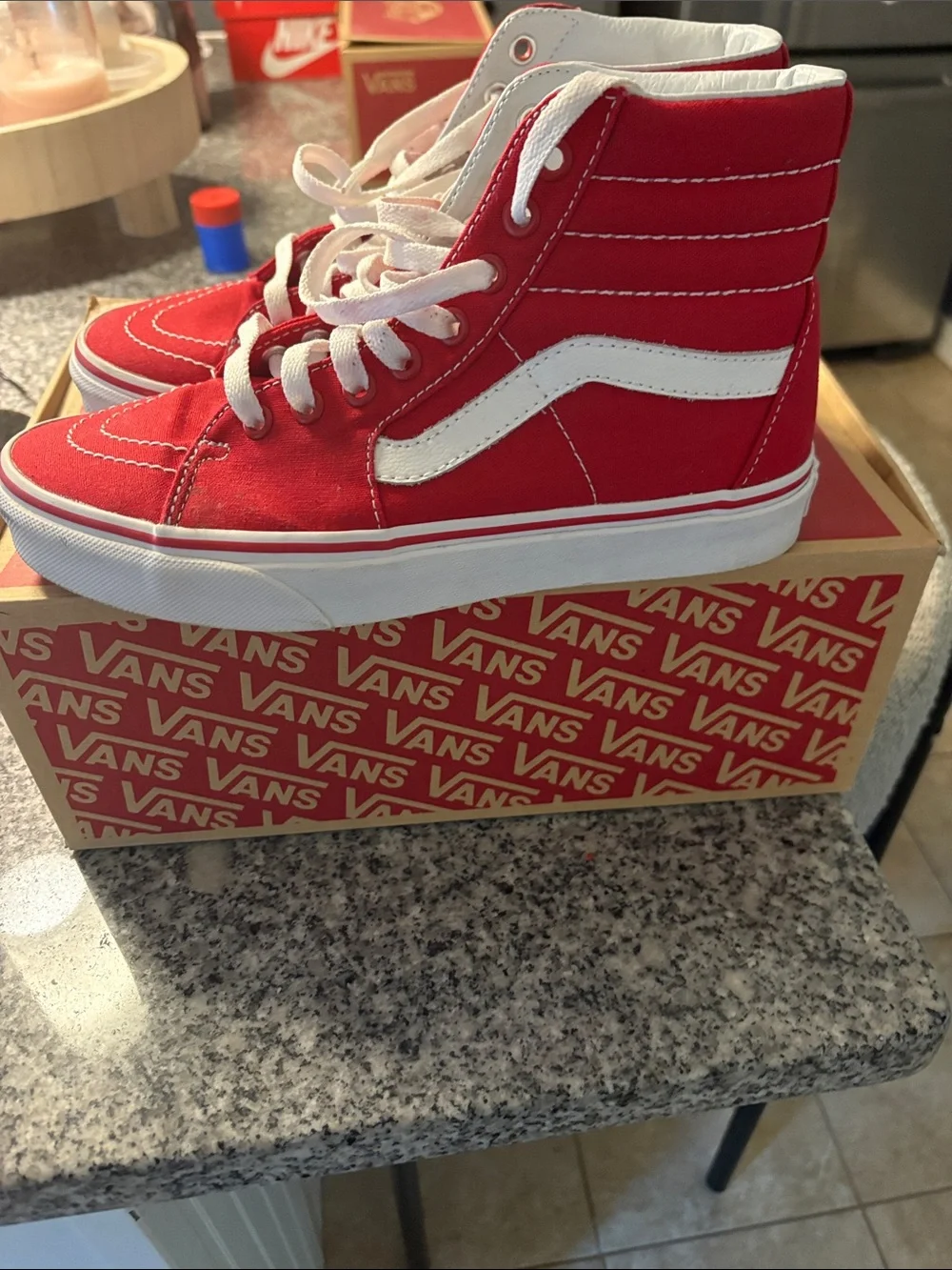 Vans Kids Red Canvas High-Top Sneakers with White Laces